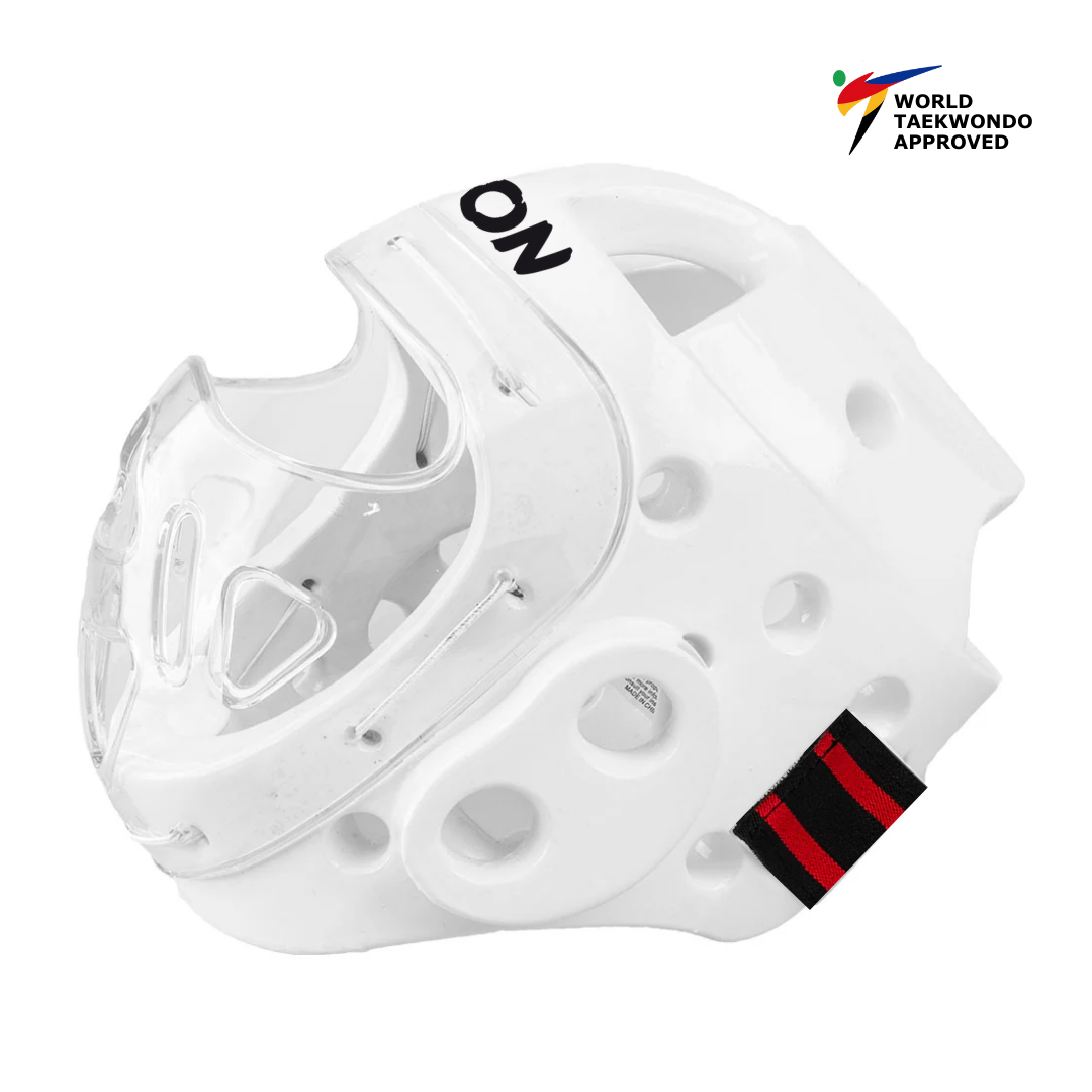 White KWON Taekwondo Head Guard with face shield World Taekwondo Appoved - Side
