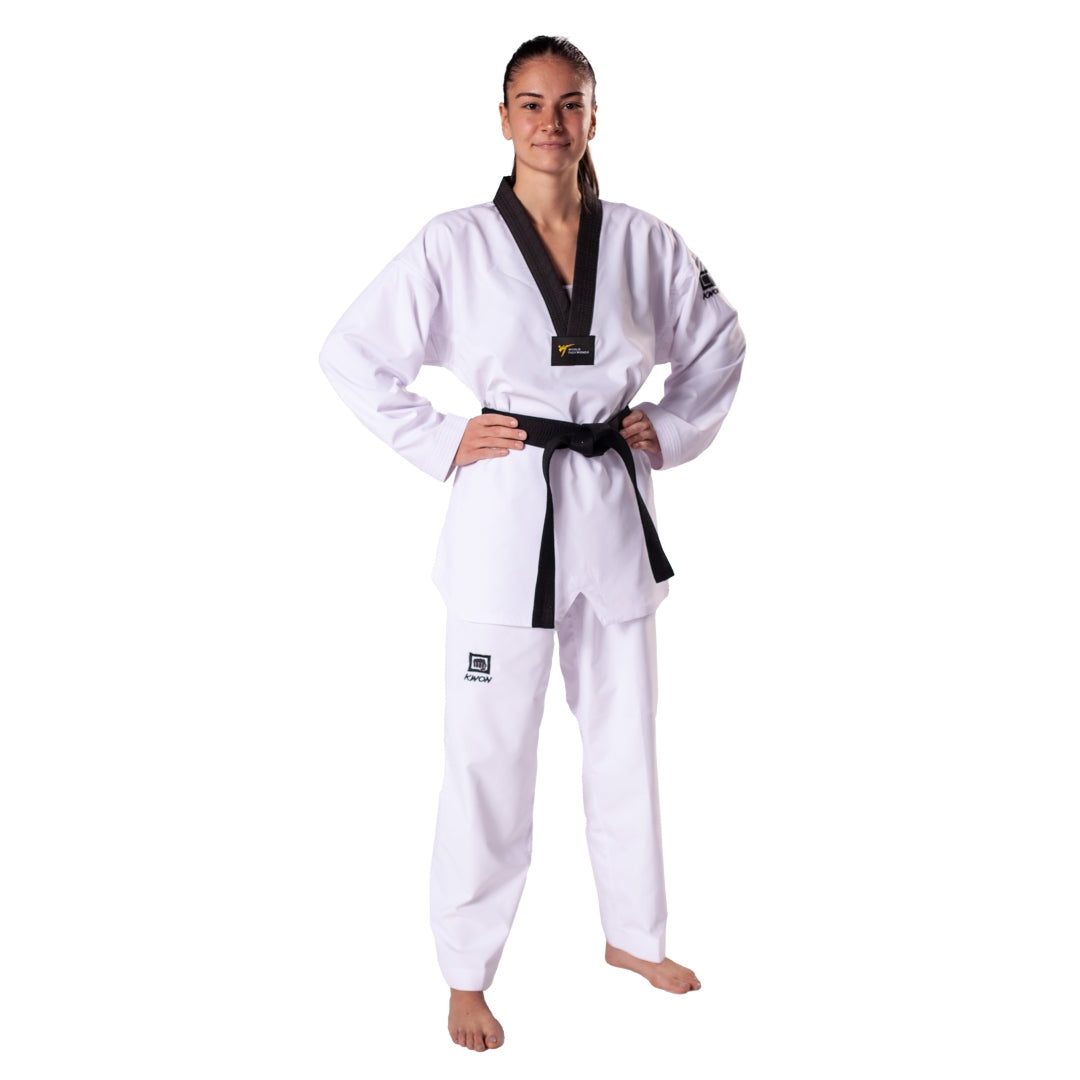 KWON Revolution Mesh Taekwondo Uniform WT Lightweight Black Collar Front